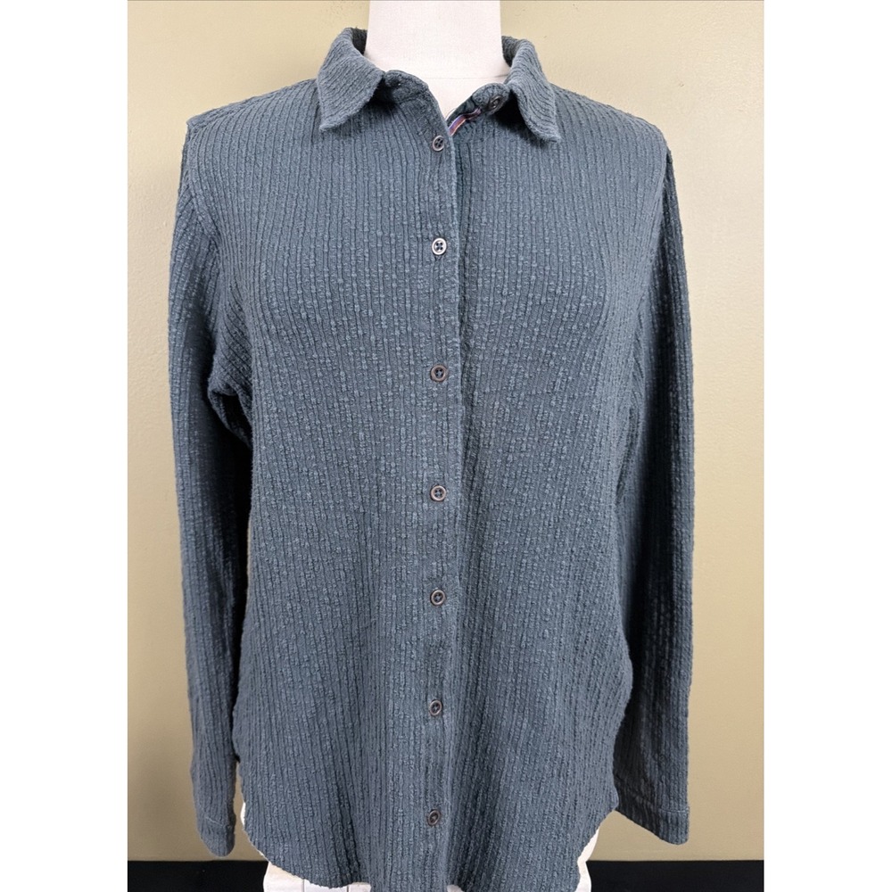Carbon2Cobalt Textured Long Sleeve Slub Cotton Women's Button Down Shirt Size L